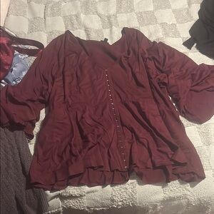 Torrid Red Ruffled Blouse with Buttoned 3/4 Sleeves